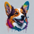 colorful rainbow realistic corgi dog head