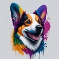 colorful rainbow realistic corgi dog head