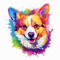 colorful rainbow realistic corgi dog head on a white background. Illustration, AI generation