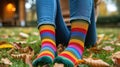 Colorful Rainbow Socks in Autumn Setting Royalty Free Stock Photo
