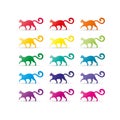 Colorful rainbow spectrum cat icons. Animal symbol.