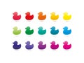 Colorful rainbow spectrum duck icons. Animal symbol.