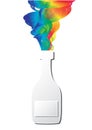 Colorful rainbow spectrum ribbon splash from champagne bottle paper cutting art