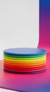 Colorful rainbow stacked plates against a gradient background for product display or presentation Royalty Free Stock Photo