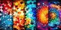 Colorful rainbow vivid mosaic of paper art background. Abstract glass glowing design. Unique digital concept Stained glass.