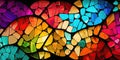 Colorful rainbow vivid mosaic of paper art background. Abstract glass glowing design. Unique digital concept texture wallpaper.