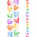 Colorful rainbow watercolor hearts seamless vertical vector borders, Valentine\'s Day, lgbt, gay pride templates Royalty Free Stock Photo