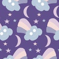 Colorful rainbows, stars and moon, seamless pattern