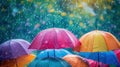 Colorful raindrops, umbrellas, and radiant hues create a cheerful spring display Royalty Free Stock Photo