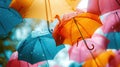 Colorful raindrops, umbrellas, and radiant hues create a cheerful spring display Royalty Free Stock Photo