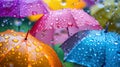 Colorful raindrops, umbrellas, and radiant hues create a cheerful spring display Royalty Free Stock Photo