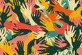 Colorful raised hands seamless pattern. Vector illustration in retro style Royalty Free Stock Photo
