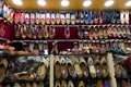 Colorful Rajsathani ladies shoes are being sold, at famous Sardar Market and Ghanta ghar Clock tower in Jodhpur, Rajasthan, India