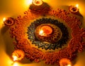 Colorful Rangoli With Diya, On Diwali Festival Royalty Free Stock Photo