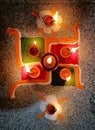 Colorful Rangoli of a Swastik symbol during Diwali Royalty Free Stock Photo