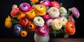 Colorful ranunculus in a bouquet. Persian buttercups bouquet of spring flowers