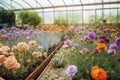 Colorful ranunculus in greenhouse. Generative ai