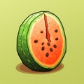 Colorful Realism: Cartoon Watermelon On Green Background
