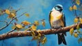 Colorful Realism: Tree Swallow On Branch Under Blue Sky