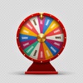 Colorful realistic casino fortune wheel on transparent background