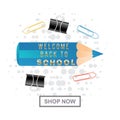 Colorful Realistic 3D Welcome Back to School Title Text with small Pencils in a circle design for web adds design