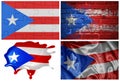 colorful realistic flag of puerto rico in different styles and with different textures on the white background.collage. 3D Royalty Free Stock Photo