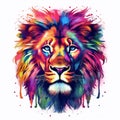 Colorful realistic lions head illustration. Lion portrait with color paint isolated on white Royalty Free Stock Photo