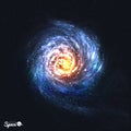 Colorful Realistic Spiral Galaxy on Cosmic Background. Vector illustration.
