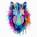 colorful realistic zebra head. Illustration, AI generation