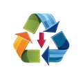 Colorful Recycling Arrows Symbol with Red Down Arrow on White Royalty Free Stock Photo