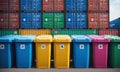 Colorful Recycling Bins at Container