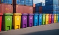 Colorful Recycling Bins at Container