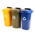 Colorful Recycling Bins Set Recycle Symbol: Plastic, Glass, Paper, Organic. Segregate Waste Concept. Eco-Friendly Royalty Free Stock Photo