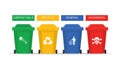 colorful recycling bins for waste separation. recycle infographic. isolated on white background. Trash type bin for garbage Royalty Free Stock Photo