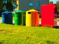 Colorful recycling dumpsters