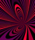 Colorful red abstract vector lines psychedelic optical illusion illustration, surreal op art linear curves in hyper 3D perspective