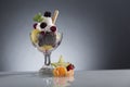 Colorful red berrie sundae decorated for menu card