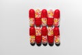 Colorful red capsule pills on isolated white background with copy space. Antibiotic drug resistance. Pharmaceutical Royalty Free Stock Photo