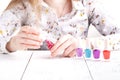 Colorful red collection of nail designs for summer and spring. Manicure concept