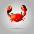 Colorful red crab illustration. Shell crab icon isolated on gray background. Water animal with claws