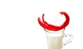 Colorful red flavored puffed fried on the top of the glass milk Royalty Free Stock Photo