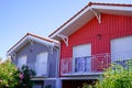 Colorful red grey beautiful modern wooden house in atlantic french coast