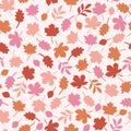 Colorful Red, Orange, Pink Fall Leaves Autumn Seamless Pattern Background Royalty Free Stock Photo