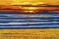 Colorful Sunset Ocean Red Blue Waves Canon Beach Oregon Royalty Free Stock Photo