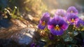 Stunning Sunrise Wallpaper With Purple Pansy Flower In Soft Morning Light