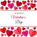 Colorful red paper hearts. Happy Valentines Day greeting Card. Vector illustration isolated on white Royalty Free Stock Photo