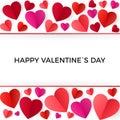 Colorful red paper hearts. Happy Valentines Day greeting Card. Vector illustration isolated on white background Royalty Free Stock Photo