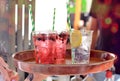 Colorful red pink gin tonic cocktail on a tray for party Royalty Free Stock Photo