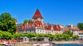 Colorful red tiled roofs of Chateau d`Ouchy in Switzerland Royalty Free Stock Photo