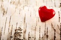 Colorful red Valentines heart on natural bark